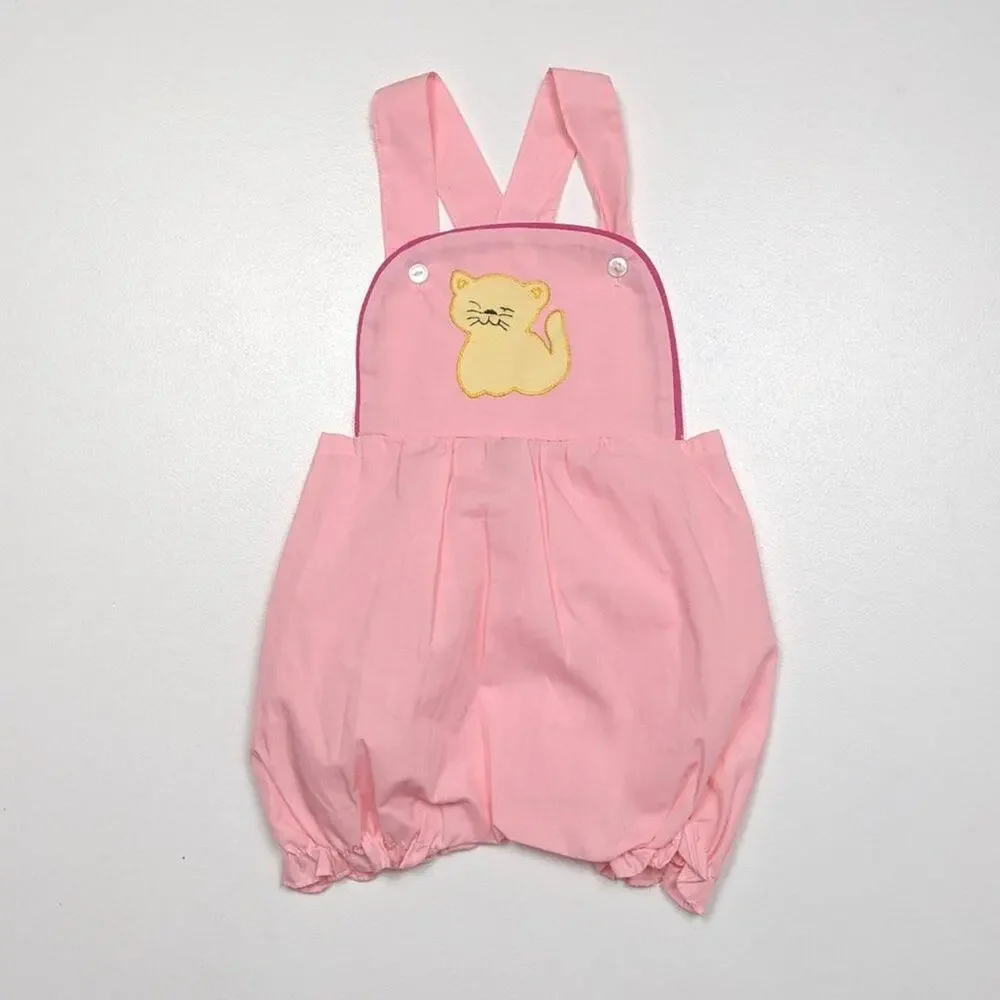 Vintage Sweet Temptations Sunsuit Baby Girls Size 12m Pink Kitty Bubble Romper